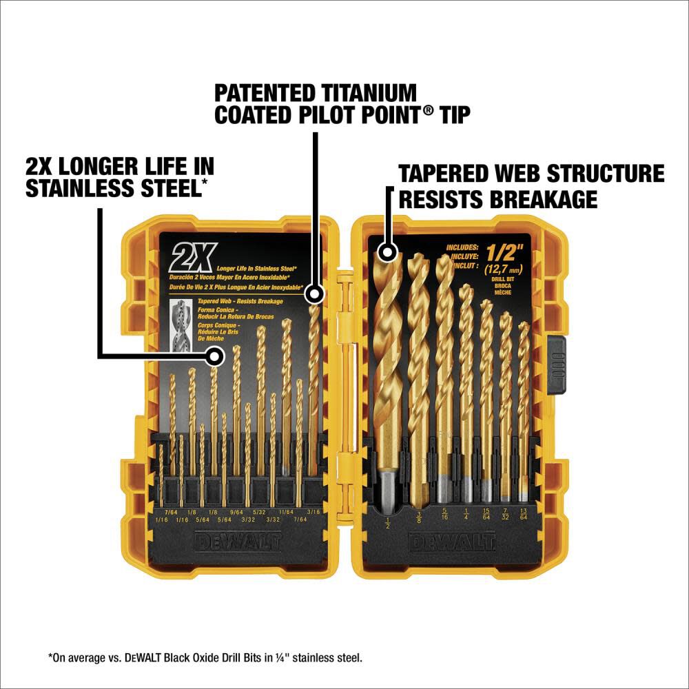 DEWALT 21 Piece Titanium Nitride Coating PP Drill Bit Set DW1361