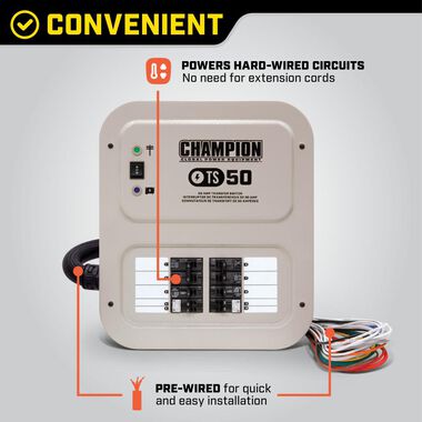 Champion Power Equipment 50 Amp Manual Transfer Switch with 30 ft Power  Cord and Weather-Resistant Power Inlet Box 201193 - Acme Tools