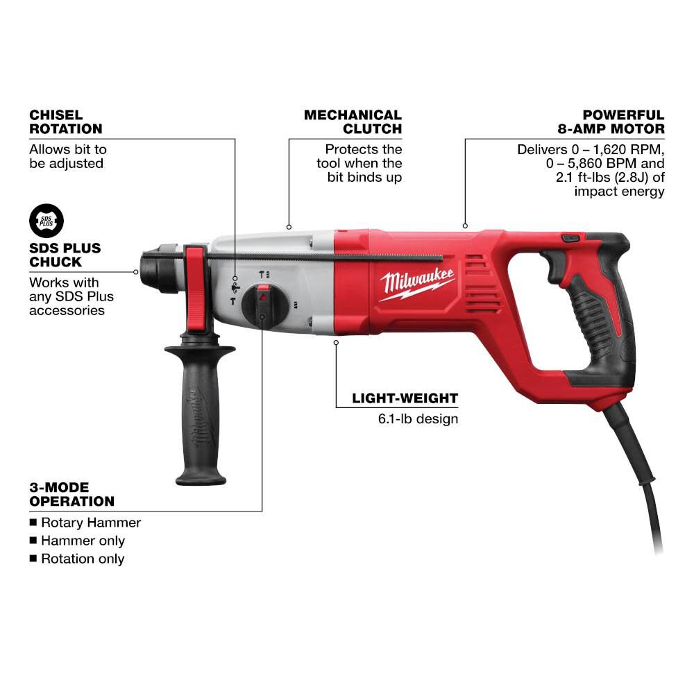 Milwaukee 1In. D-Handle SDS Plus Rotary Hammer Kit 5262-21 - Acme