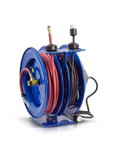 Coxreels Hose Reel 3/8in x 50' Dual Purpose Spring Rewind 300PSI & Single  Industrial Receptacle 50' Cord 16 AWG C-L350-5016-A - Acme Tools