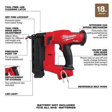 Milwaukee Tool 2746-20 M18 Fuel 18 Gauge Brad Nailer