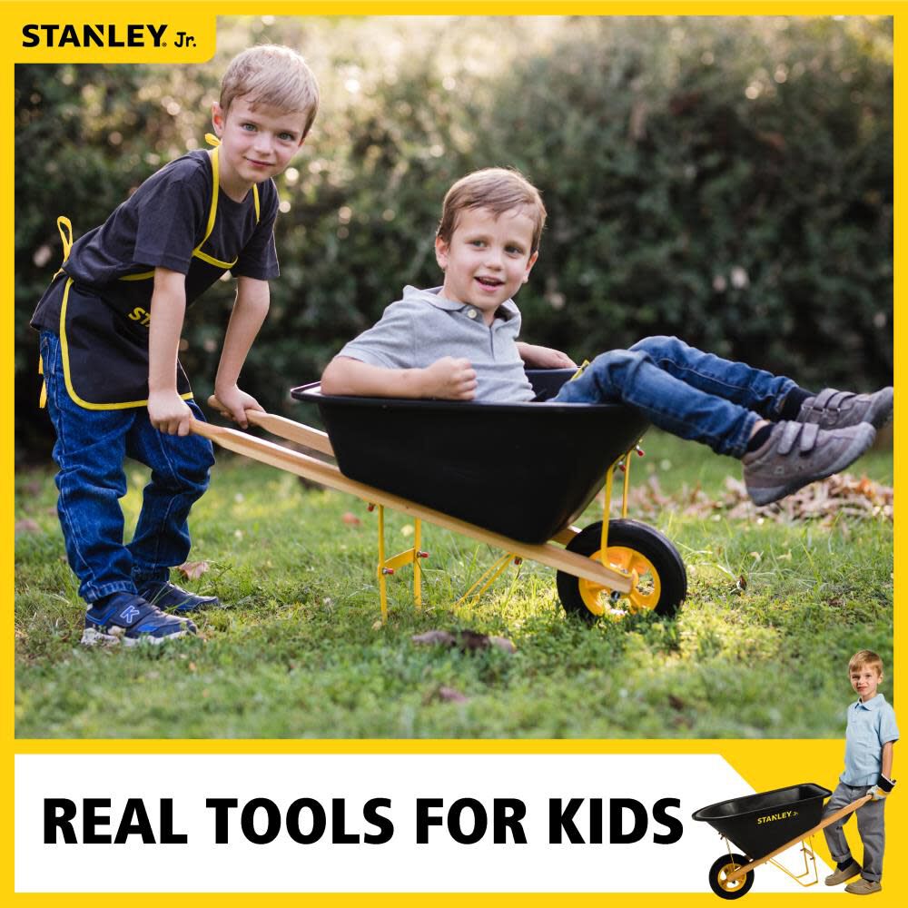 STANLEY Jr - Wheelbarrow, Kids Size, 32L x 16W x 17H (Yellow/Black) 