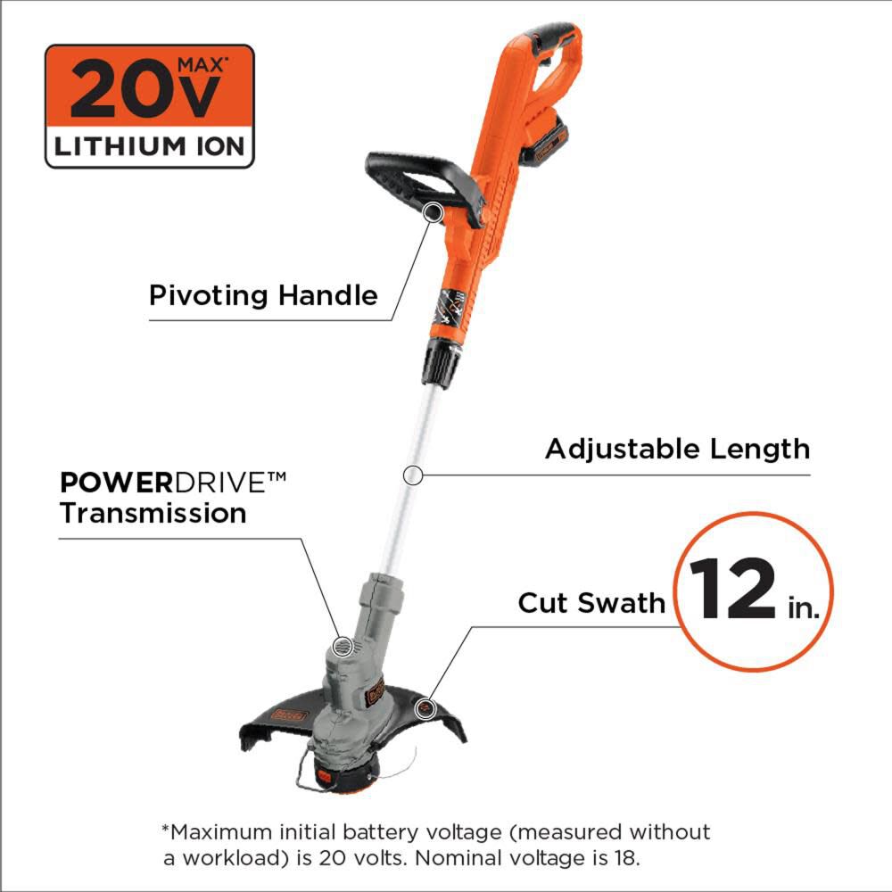  BLACK+DECKER 20V MAX String Trimmer, 12-Inch with Extra 4-Ah  Lithium Ion Battery Pack (LST300 & LB2X4020) : Patio, Lawn & Garden