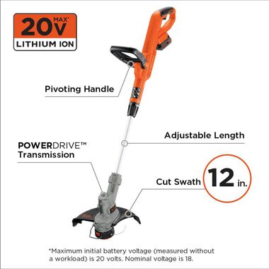 Black and Decker LST300 - Cordless 20V Lith String Trimmer Type 1