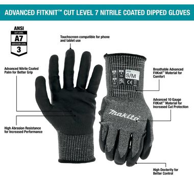 Makita T-04139 Advanced FitKnit Cut Level 7 Nitrile Coated Dipped Gloves (Small/Medium)