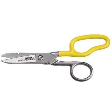 Multi Purpose Electrician Scissors with Leather Carrying Pouch - Heavy Duty Stainless Steel Electrical Shears with Stripping Notches, File & Scraper