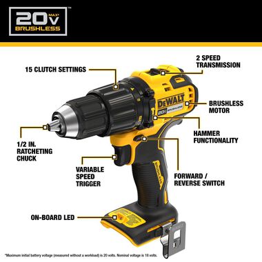 New DeWALT DCD778B 20V MAX 1/2 Cordless Brushless Hammer Drill Driver —