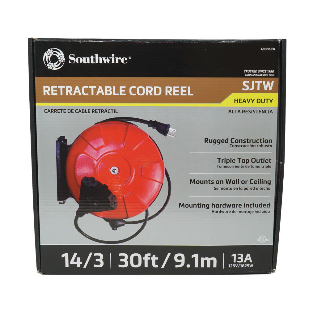 Southwire Retractable Reel Cord 3 Outlet 30' 48006SW - Acme Tools