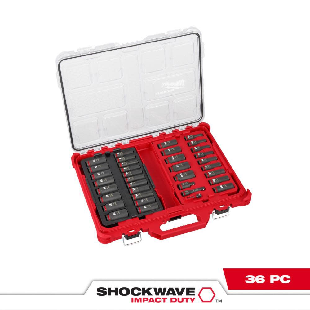 Milwaukee SHOCKWAVE Impact Duty Socket 3/8 Dr 36pc SAE/MM PACKOUT Set  49-66-6805 - Acme Tools
