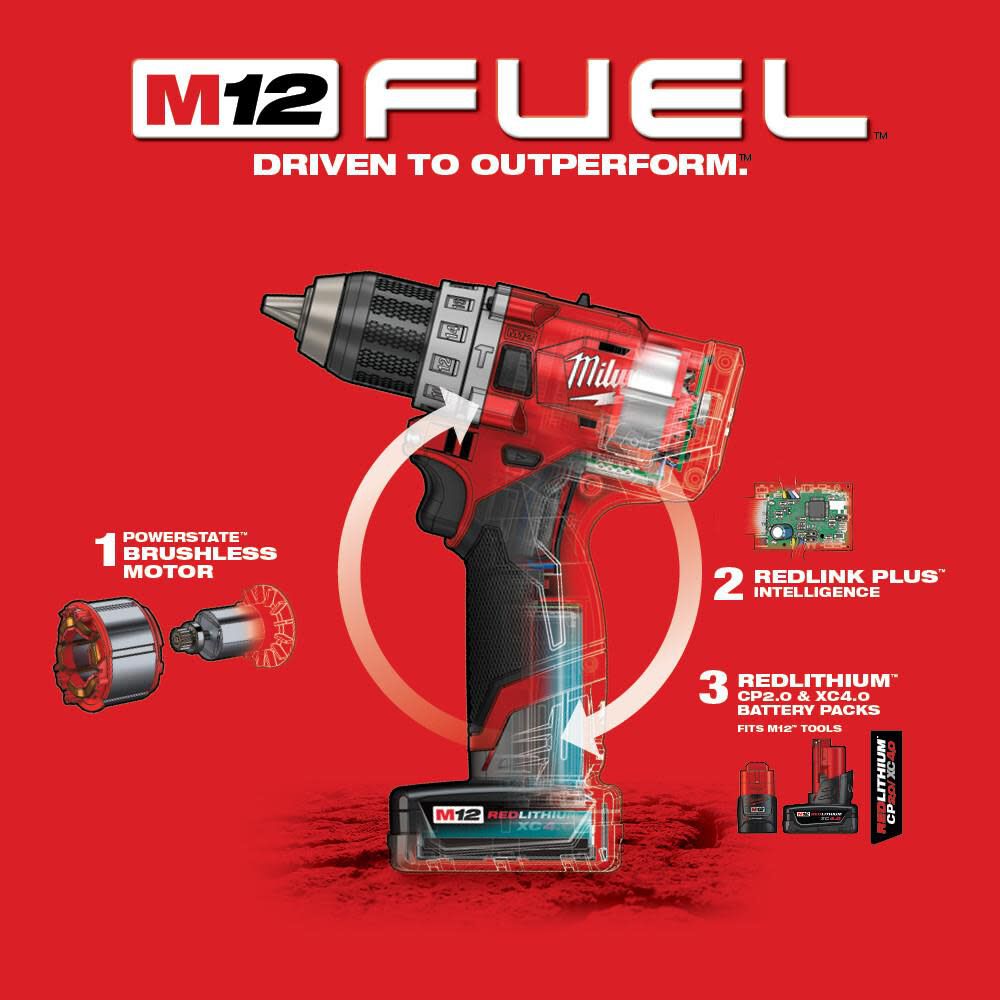 Milwaukee M12 FUEL™ 2-Tool Combo Kit: 1/2 in. Hammer Drill and 1/4