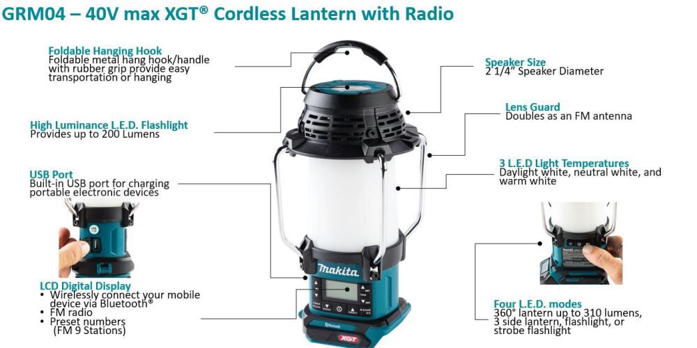 Makita 40V max XGT Lantern with Radio (Bare Tool) GRM04 - Acme Tools