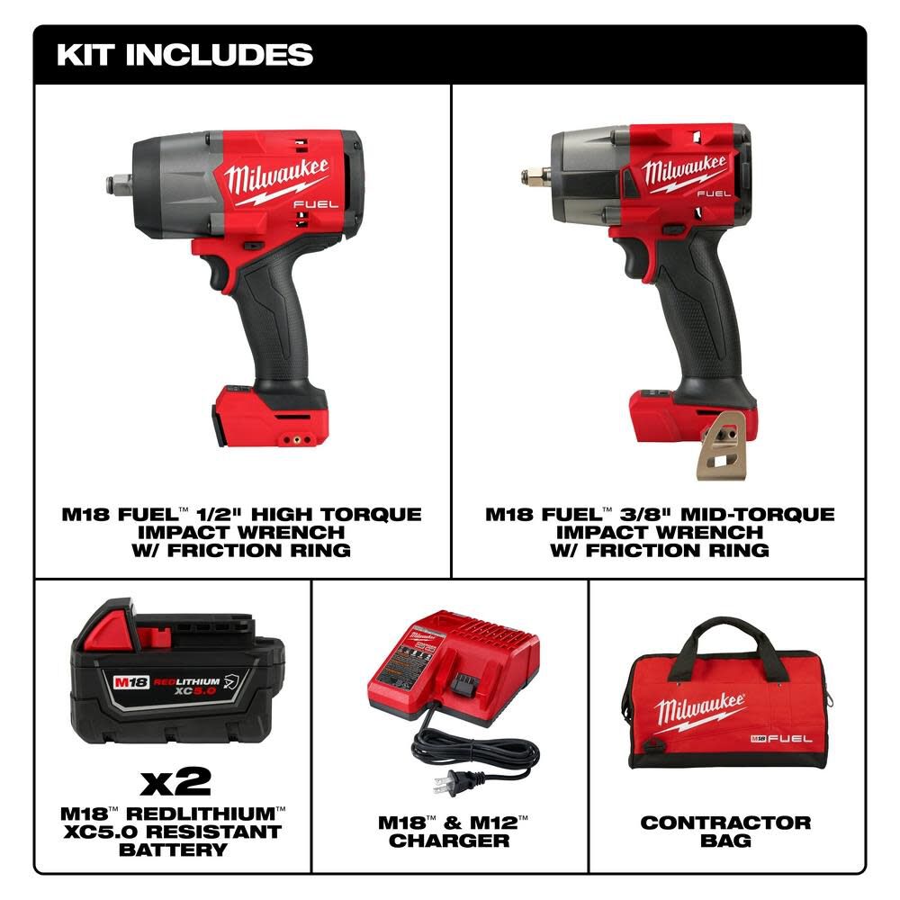 Milwaukee M18 FUEL Automotive Combo Kit with 1/2 in High Torque Impact  Wrench  3/8 in Mid-Torque Impact Wrench 3010-22 from Milwaukee Acme Tools