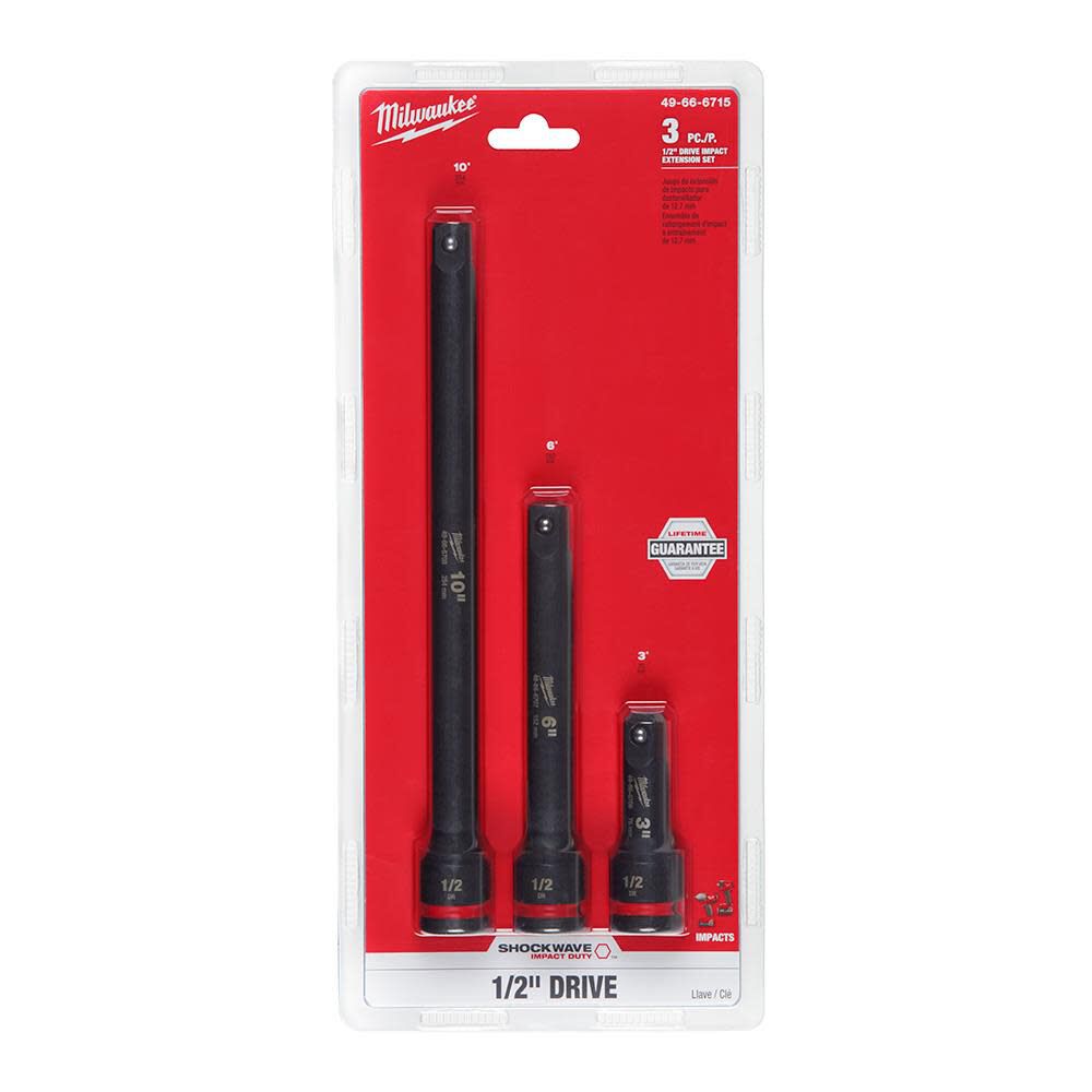 Milwaukee SHOCKWAVE Impact Duty 1/2inch Drive Extension Set 3pc 49