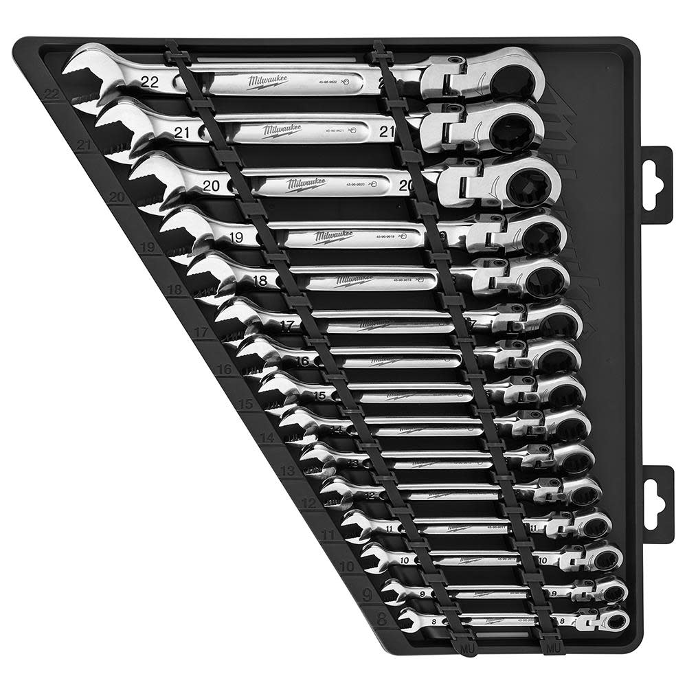 Milwaukee Combination Wrench Set Metric Flex Head Ratcheting 15pc  48-22-9513 - Acme Tools