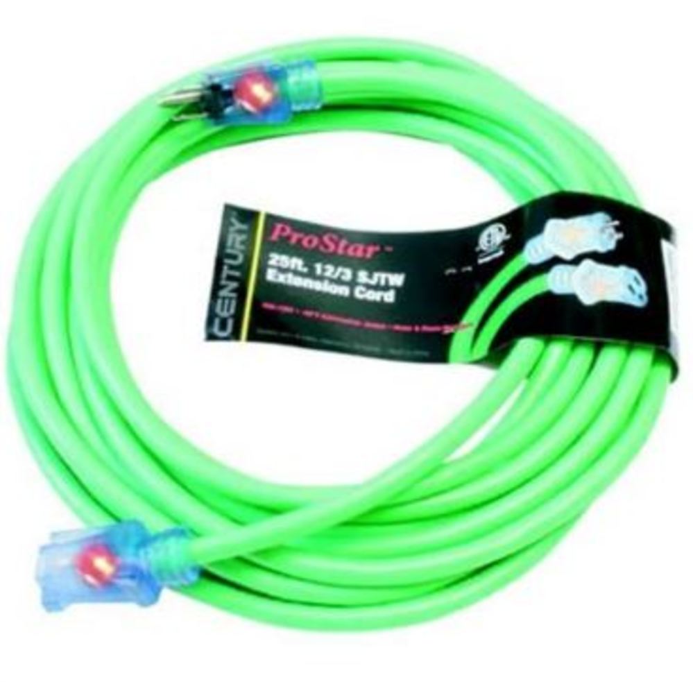 Century Wire ProStar 25 ft 12/3 SJTW Green Lighted Extension Cord  D11712025GN from Century Wire Acme Tools